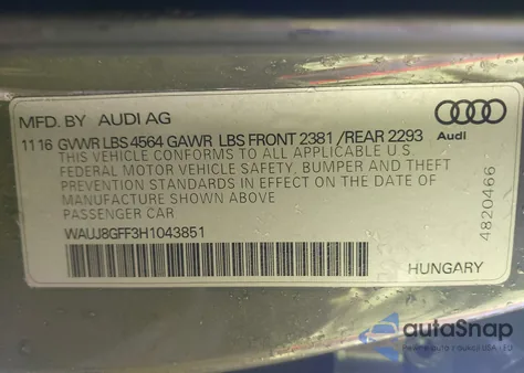 2017 Audi A3 2.0T Premium z USA, uszkodzony, nr VIN WAUJ8GFF3H1043851